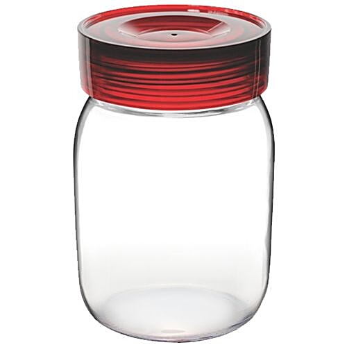 Buy Treo Storage Jar with Red Lid Transparent, Glass, Plain, Round