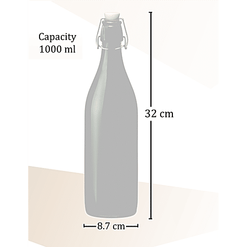 Treo Spray Glass Water Bottle With Cork - Green, 1 L  100% Leak Proof, Dishwasher Safe