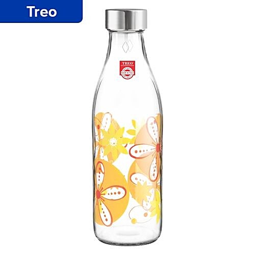 Treo Ivory Premium Glass Bottle - With Yellow & Orange Floral, 1 L  