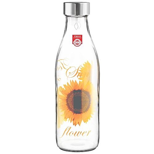 Treo Ivory Premium Glass Bottle - With Yellow Floral, 1 L  
