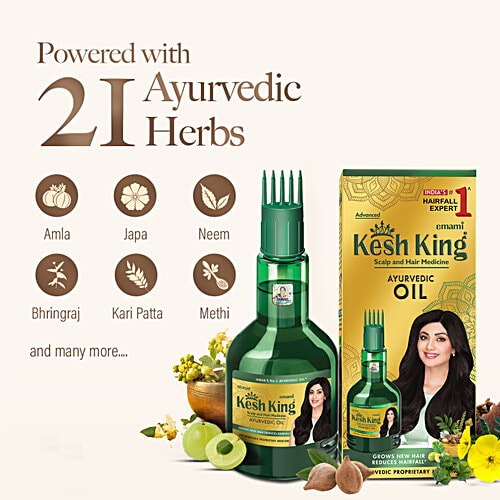 Kesh King Ayurvedic Hair Oil For New Hair Growth, Reduces Hairfall, Suitable For Men & Women, 200 ml Bottle Contains 21 Ayurvedic Herbs, With Bhringraja, Amla, Brahmi & 21 Natural Ingredients