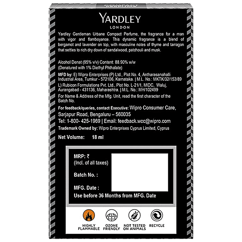 Yardley London Gentleman Urbane Compact Perfume for Men| Fougère Notes, 18 ml  