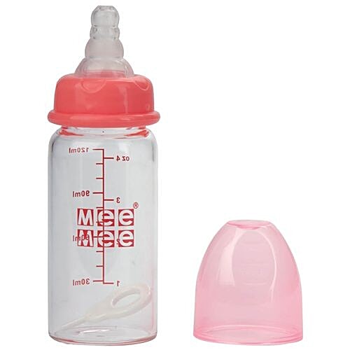 Mee Mee Premium Glass Feeding Bottle - Pink, 125 ml  
