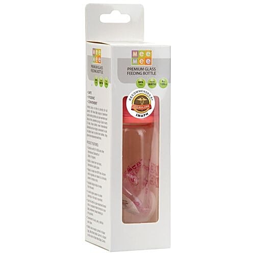 Mee Mee Premium Glass Feeding Bottle - Pink, 125 ml  