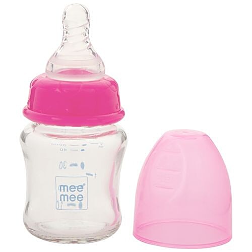 Mee Mee Premium Glass Feeding Bottle - Pink, 50 ml  