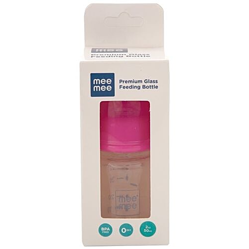 Mee Mee Premium Glass Feeding Bottle - Pink, 50 ml  