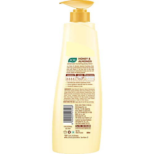 Joy Honey & Almonds Advanced Nourishing Body Lotion - With Wheatgerm Oil & Natural Screen, Deep Nourishment, 500 ml  Deep Nourishment