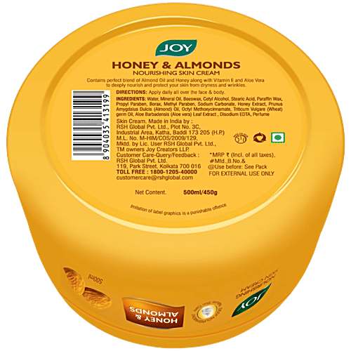 Joy Honey & Almonds Nourishing Skin Cream - With Wheatgerm Oil & Natural Screen, 500 ml  Deep Nourishment