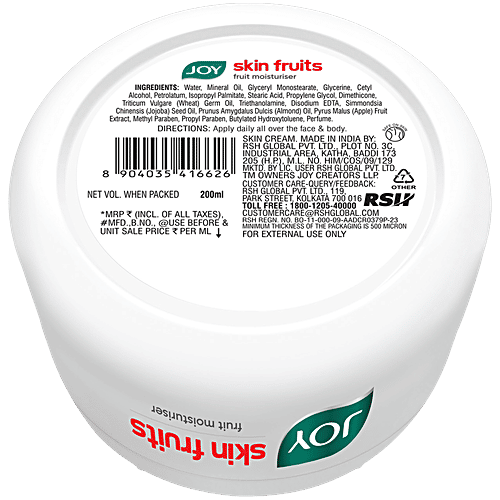 Joy Skin Fruits Moisturizing Skin Cream, 200 ml  Lightweight & Non Sticky