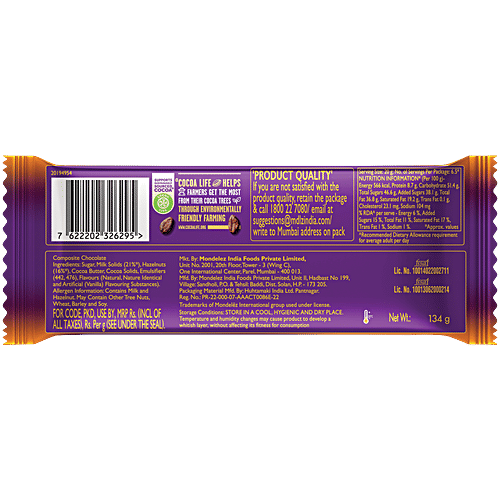 Cadbury Dairy Milk Silk Hazelnut Chocolate Bar, 134 g Sustainably Sourced Cocoa, Perfect Gift for Your Loved Ones, Delectable combination of Smooth/Velvety chocolate and crunch of Turkish hazelnuts
