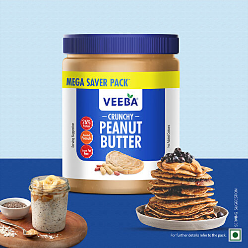 Veeba Crunchy Peanut Butter, 900 g 26% Protein, Roasted Peanuts, Trans Fat Free