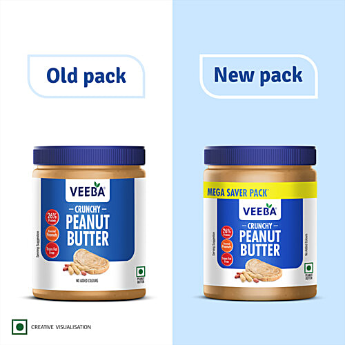 Veeba Crunchy Peanut Butter, 900 g 26% Protein, Roasted Peanuts, Trans Fat Free