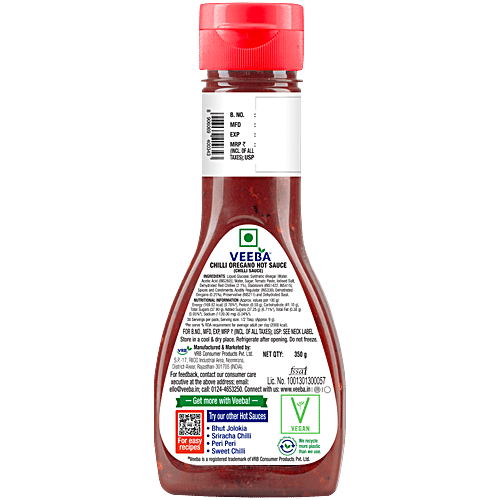 Veeba Chilli Oregano Hot Sauce, 350 g