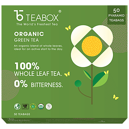 Teabox Organic Darjeeling Green Tea Bags - Weight Loss Support, Antioxidant Rich, 104 g (50 + 2 Bags x 2 g each) 
