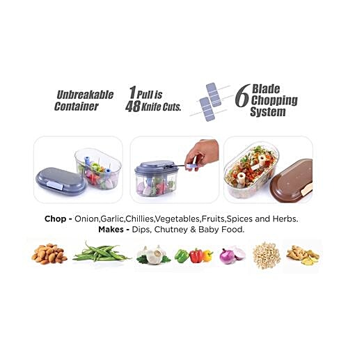 Crystal MKA116A Dual/Twin Turbo Dori Chopper - With Stainless Steel Blade, 6 Blade Chopping System, 1 pc MKA116A Unbreakable Container