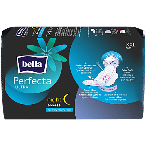 Bella Perfecta Ultra Night Sanitary Napkins - XXL, Breathable, Extra Soft, 4 Freedom Zones, 14 pcs 4 Freedom Zones