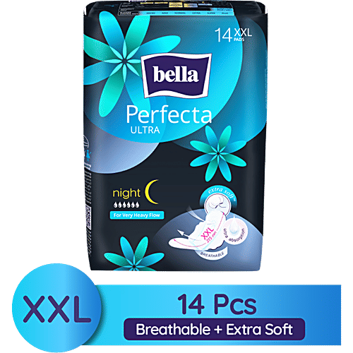 Bella Perfecta Ultra Night Sanitary Napkins - XXL, Breathable, Extra Soft, 4 Freedom Zones, 14 pcs 4 Freedom Zones