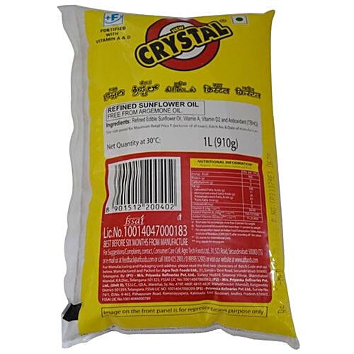 Crystal Sunflower Oil - Horeca, 1 L Pouch 