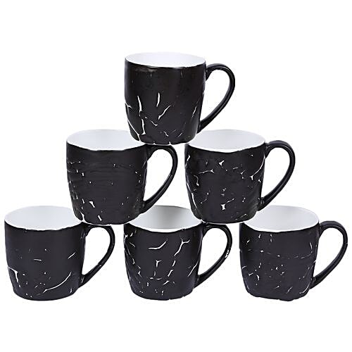 Clay Craft Alton Coffee Mugs - Crazy Black, 220 ml (Set of 6) Microwave & Dishwasher Safe