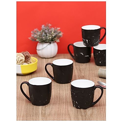 Clay Craft Alton Coffee Mugs - Crazy Black, 220 ml (Set of 6) Microwave & Dishwasher Safe