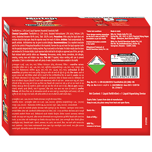 Mortein Insta Mosquito Repellent Liquid Refill - 100% Protection From Dengue Mosquitoes, 35 ml Pack of 6 