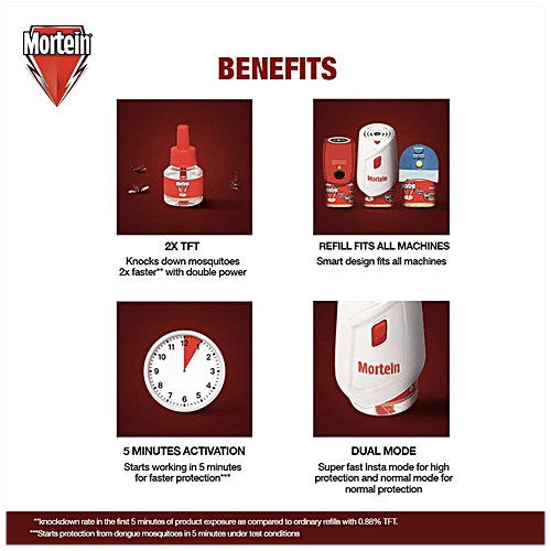 Mortein Insta Mosquito Repellent Liquid Refill - 100% Protection From Dengue Mosquitoes, 35 ml Pack of 6 