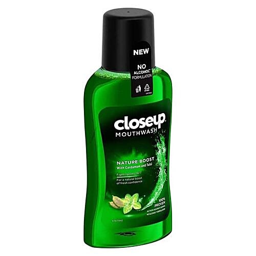 Closeup Nature Boost Mouthwash - Cardamon & Tulsi, 250 ml  No Alcohol Formulation, Fights Germs 24/7