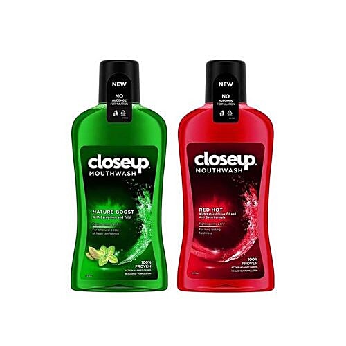 Closeup Nature Boost Mouthwash - Cardamon & Tulsi, 250 ml  No Alcohol Formulation, Fights Germs 24/7