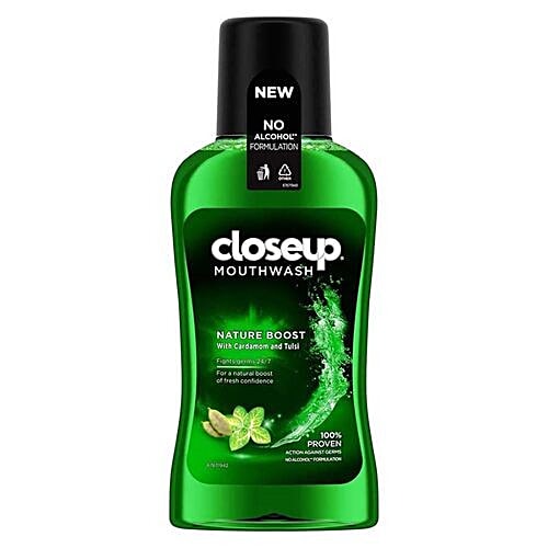 Closeup Nature Boost Mouthwash - Cardamon & Tulsi, 250 ml  No Alcohol Formulation, Fights Germs 24/7