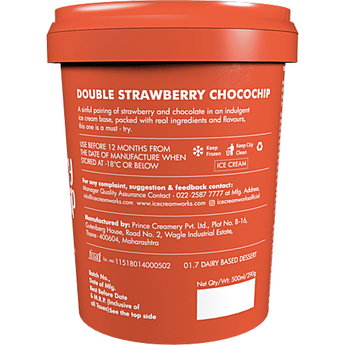 Ice Cream Works Double Strawberry Chocolate Chip Ice Cream - Whole Milk, 500 ml  