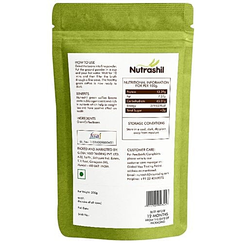 Nutrashil Green Coffee Beans - Unroasted Arabica, 200 g Pouch 