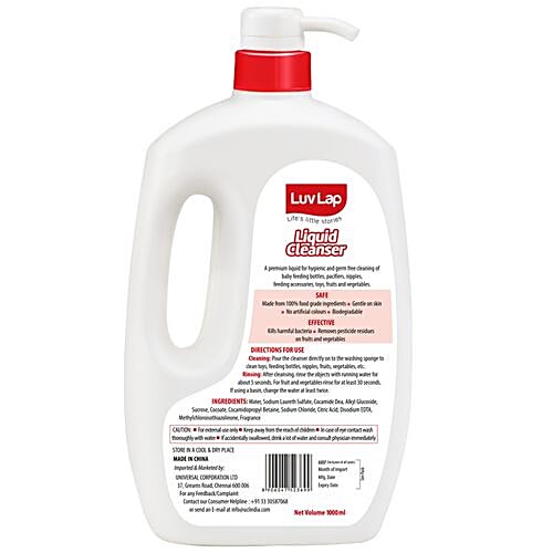 LuvLap Anti-Bacterial Baby Bottle Accessories & Vegetable Liquid Cleanser, 1 L