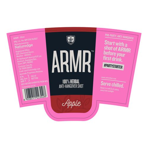 ARMR 100% Anti Hangover Drink - Apple, 60 ml Glass (Polycarb) Party Starter & Zero Sugar