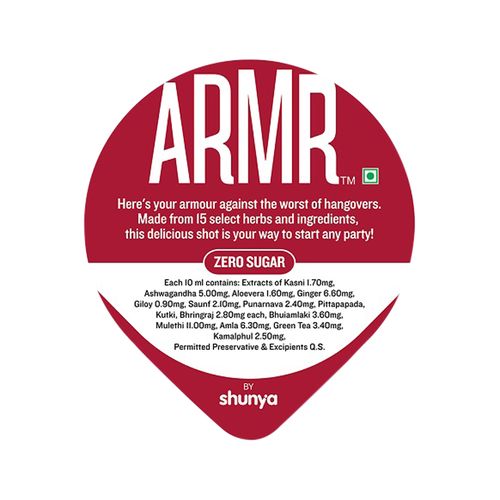 ARMR 100% Anti Hangover Drink - Apple, 60 ml Glass (Polycarb) 