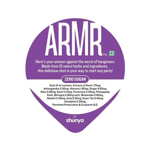 ARMR 100% Anti Hangover Drink - Blackberry, 60 ml Glass (Polycarb) Party Starter & Zero Sugar