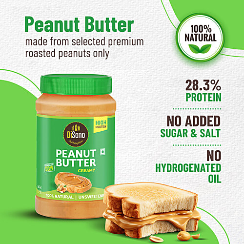 Disano Unsweetened Creamy Peanut Butter, 1 kg Jar