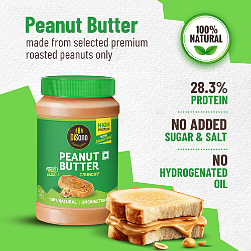 Disano Unsweetened Crunchy Peanut Butter, 1 kg Jar 