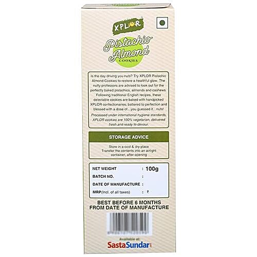 XPLOR Pistachio Almond Cookies, 100 g No Artificial Flavours, Colours or Preservatives