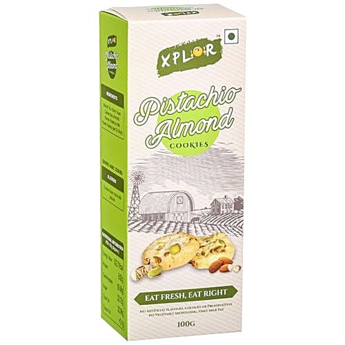 XPLOR Pistachio Almond Cookies, 100 g No Artificial Flavours, Colours or Preservatives
