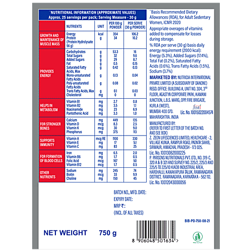 Protinex  Original Adult Nutritional Drink Mix For Recovery With High Protein, 750 g Carton Low Fat, High Iron