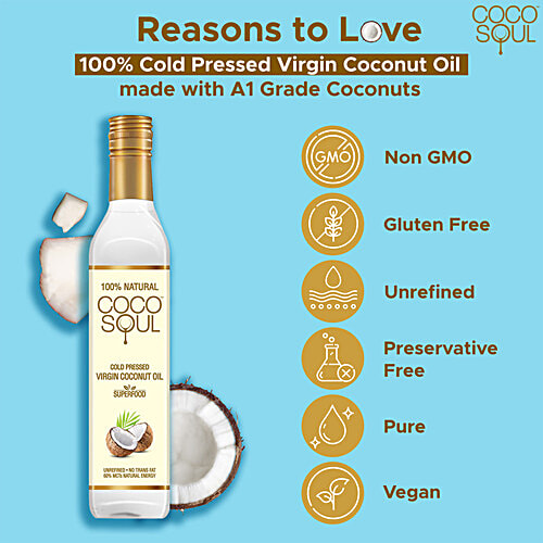 Coco Soul Cold Pressed & Unrefined Virgin Coconut Oil Combo, 2 pcs (1 L + 250 ml)