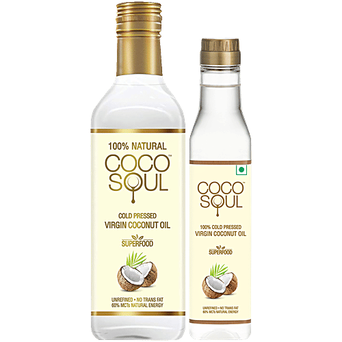 Coco Soul Cold Pressed & Unrefined Virgin Coconut Oil Combo, 2 pcs (1 L + 250 ml)