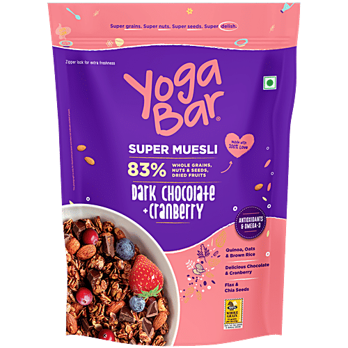 Yoga Bar Dark Chocolate & Cranberry Super Muesli, 400 g  83% Whole Grains/Nuts & Seeds/Dried Fruits
