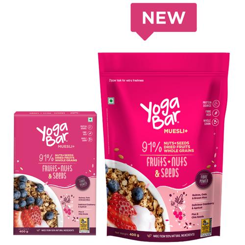 Yoga Bar Muesli - Dried Fruits, Nuts & Seeds, 100% Natural, High In Fibre, Gluten Free, 400 g  