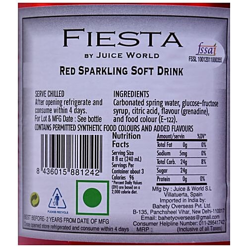 FIESTA Fiesta Sparkling Red Drink, 750 ml Glass Bottle No Preservatives Pasteurised