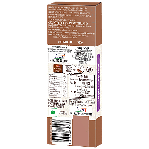 NESTLE Les Recettes de l'Atelier Milk Chocolate - With Raisins, Almonds & Hazelnuts, Rich & Luscious, 100 g  