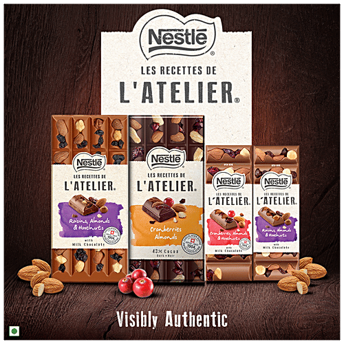 NESTLE Les Recettes de l'Atelier Milk Chocolate - With Raisins, Almonds & Hazelnuts, Rich & Luscious, 100 g  