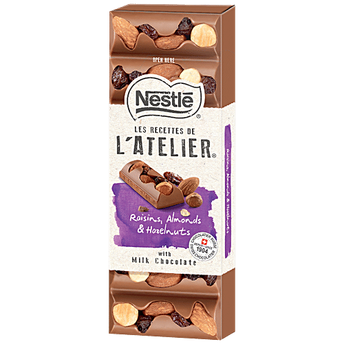 NESTLE Les Recettes de l'Atelier Milk Chocolate - With Raisins, Almonds & Hazelnuts, Rich & Luscious, 100 g  