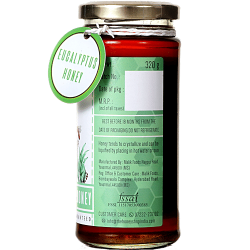 The Honey Shop Raw Eucalyptus Honey - Pure & Natural, Healthy, Woody Caramel Aftertaste, 320 g Bottle