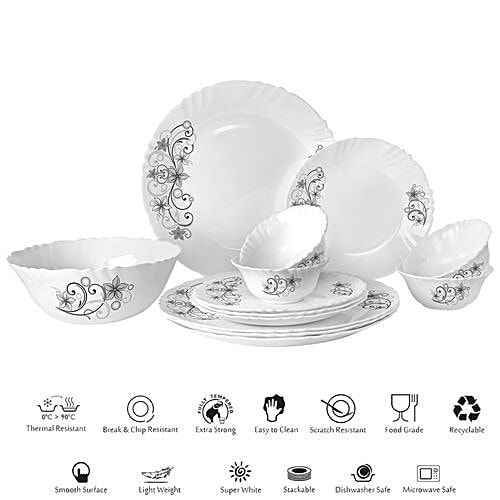 Cello Opalware Dinner Set -Camber Black, 13 pcs  